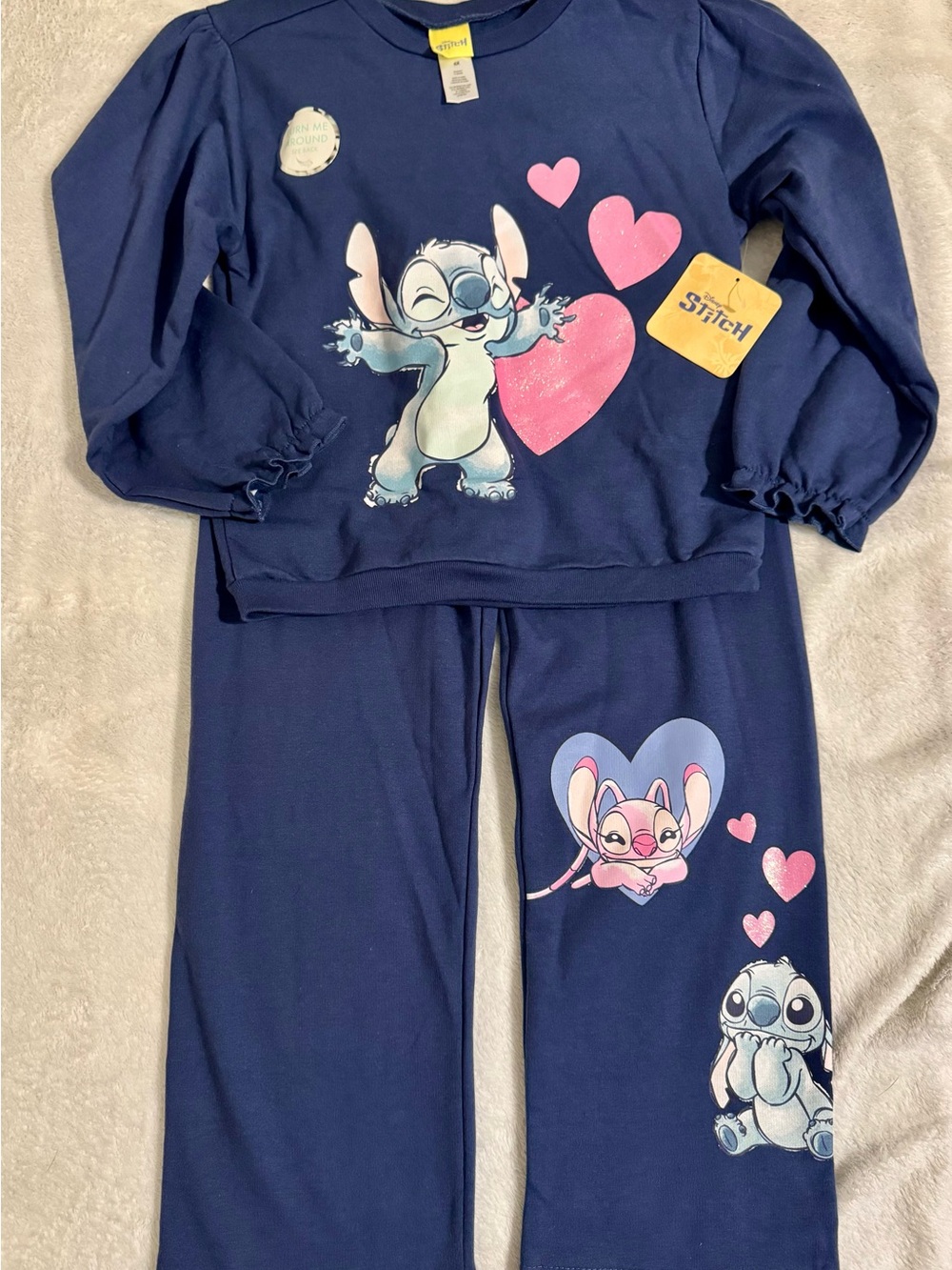 Disney Navy Blue Stitch Heart Two-Piece  Set Size 6X
